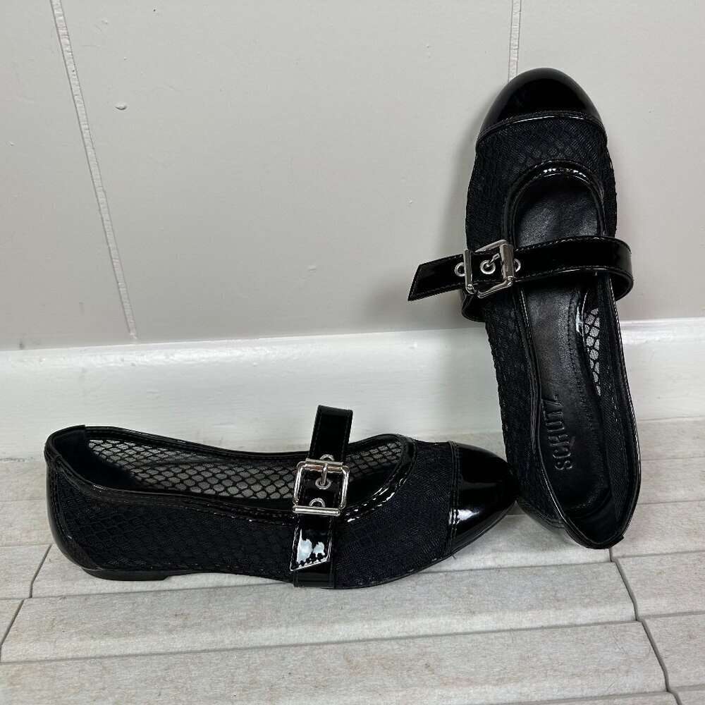 Schutz Hanna Ballet Mesh Black Buckle Flat Size 6.5 Coquette / Summer